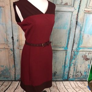 New York & Company Two-Tone Maroon Sheath Dress 8